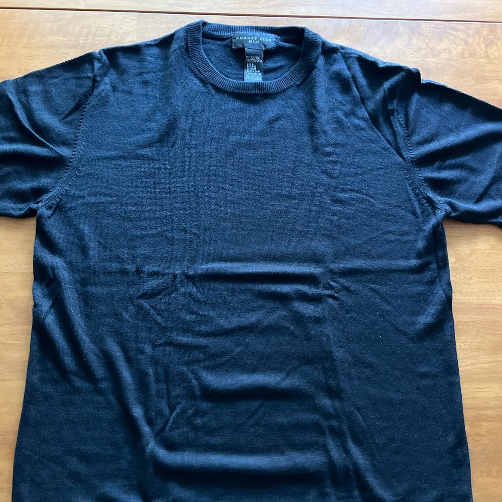 AUGUST SILK BRAND, SILK BLEND, SHORT SLEEVE SWEATER/ TEE, BLACK, SIZE L
